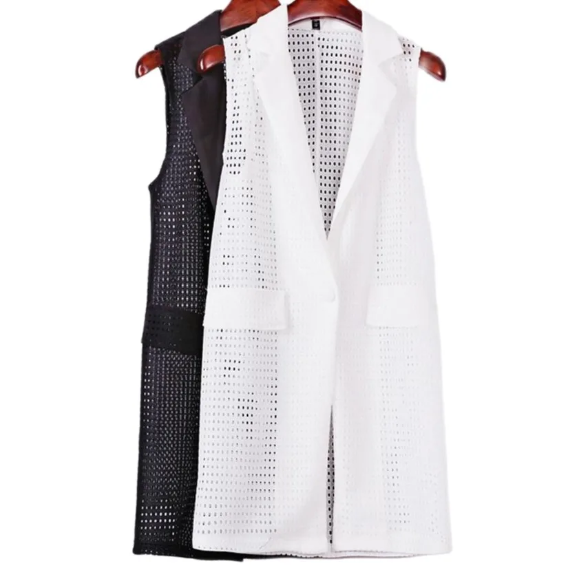 Женский безрукавный жилет повседневный однотонный кардиган с лацканами для лета