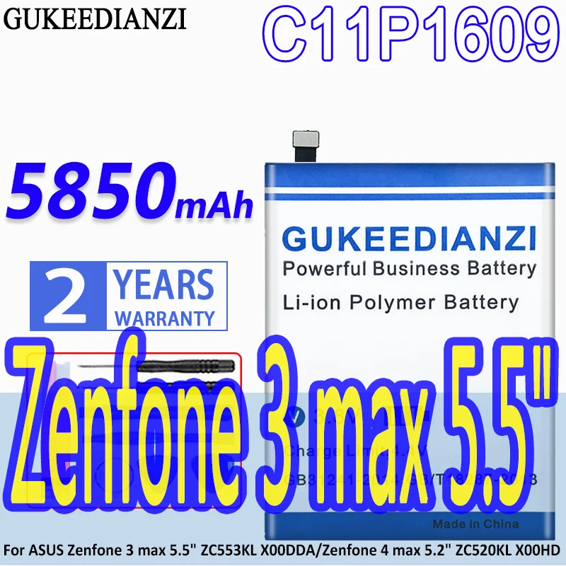 

GUKEEDIANZI Battery C11P1609 5850mAh For ASUS Zenfone 3 max 5.5" ZC553KL X00DDA/Zenfone 4 max 5.2" ZC520KL X00HD Zenfone3max5