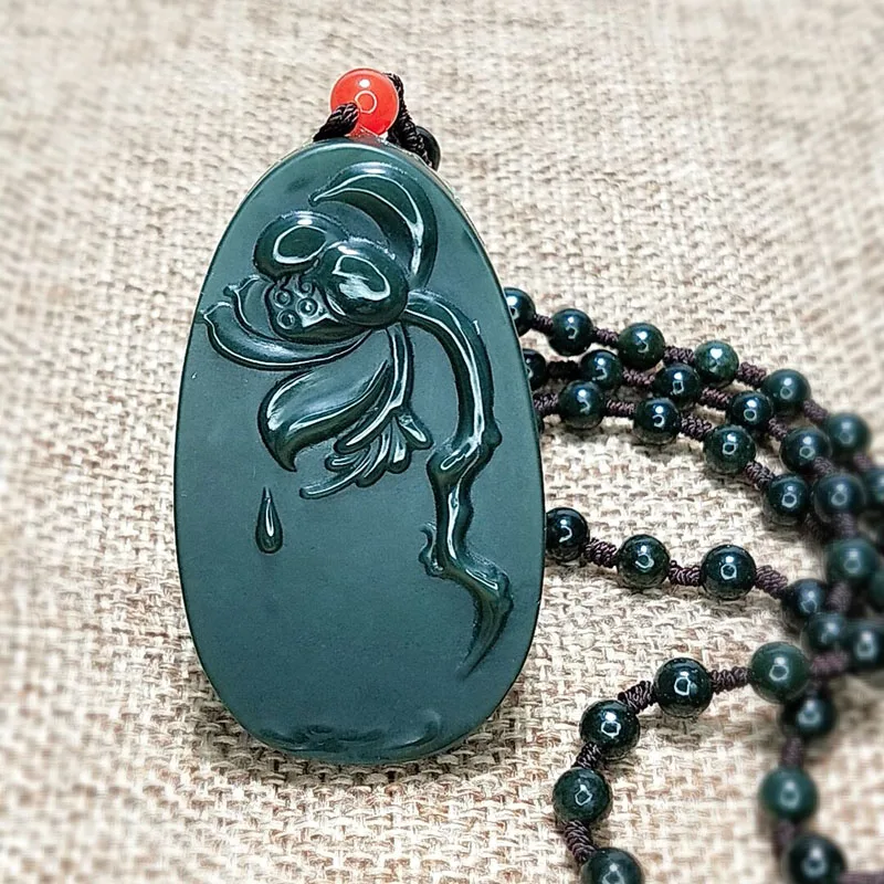 

Natural HetianJade Pendant, Jade Dripping Lotus , Men And Women Can Wear