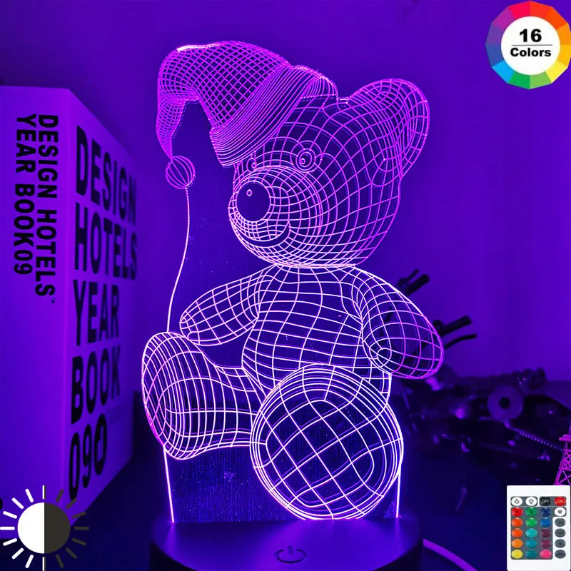 3D иллюзия детский ночник медведь с сердцем светодиодный сенсорный переключатель