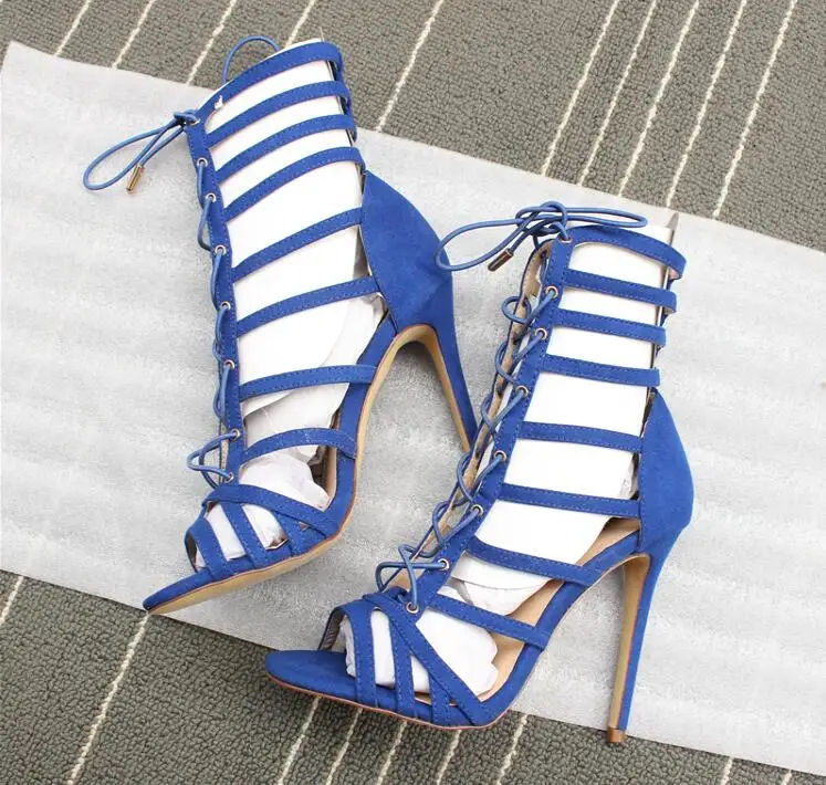 Beli Multi Tali Dikurung Pergelangan Kaki Sepatu Hak Tinggi Wanita Sandal Peep Toe Cut-Out Lace-Up Gladiator Sandal Sepatu Sepatu Wanita Sepatu Hak Tinggi