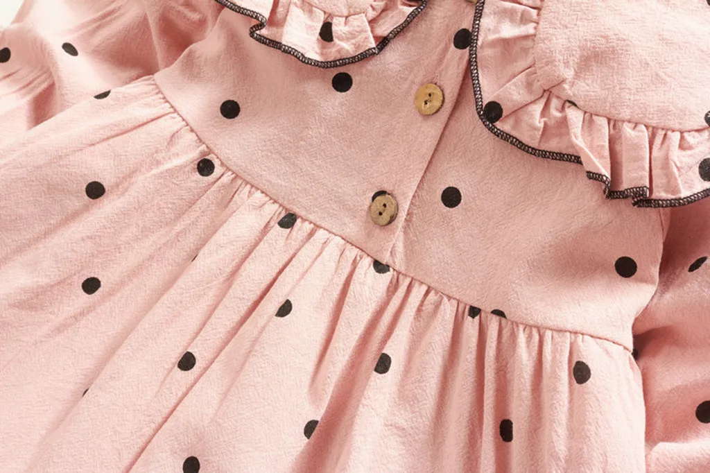 Детское платье в горошек с круглым воротником и длинным рукавом | Детская одежда