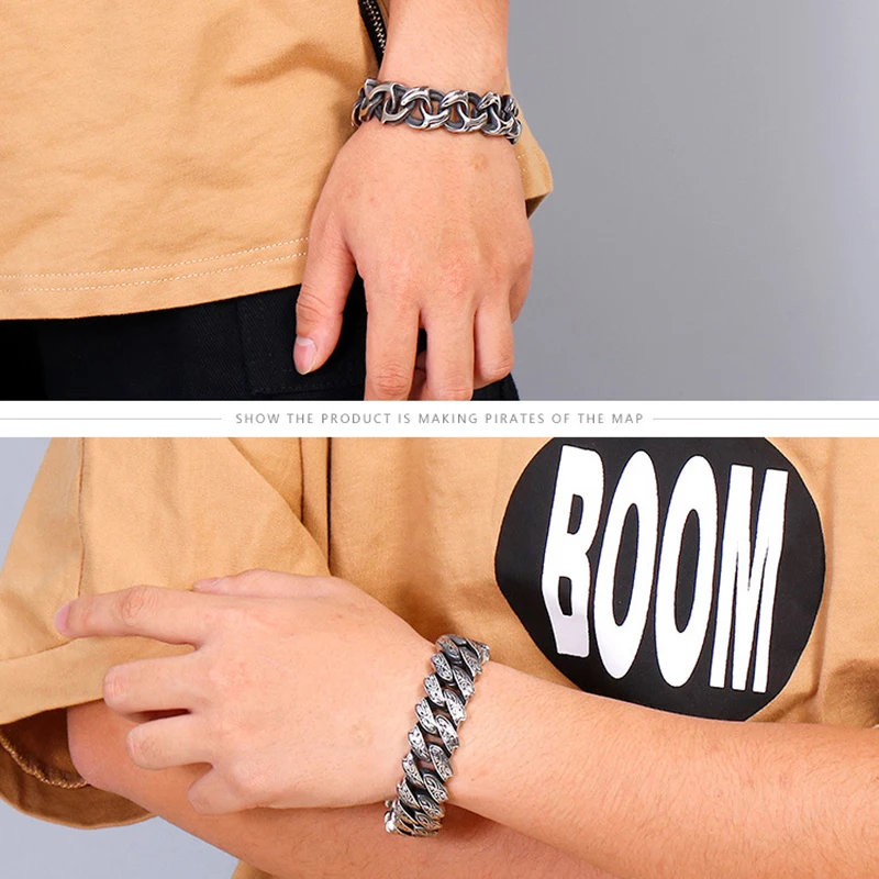 Винтажный резной тотемный браслет мужской личности хипстер хип-хоп Титановый
