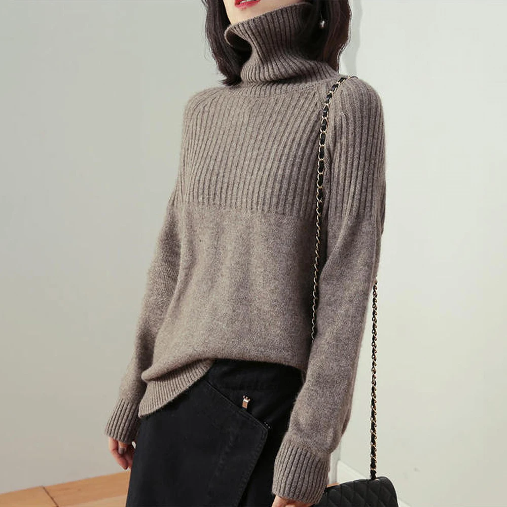 Женский свитер черная водолазка Осень-зима вязаный базовый с длинным рукавом