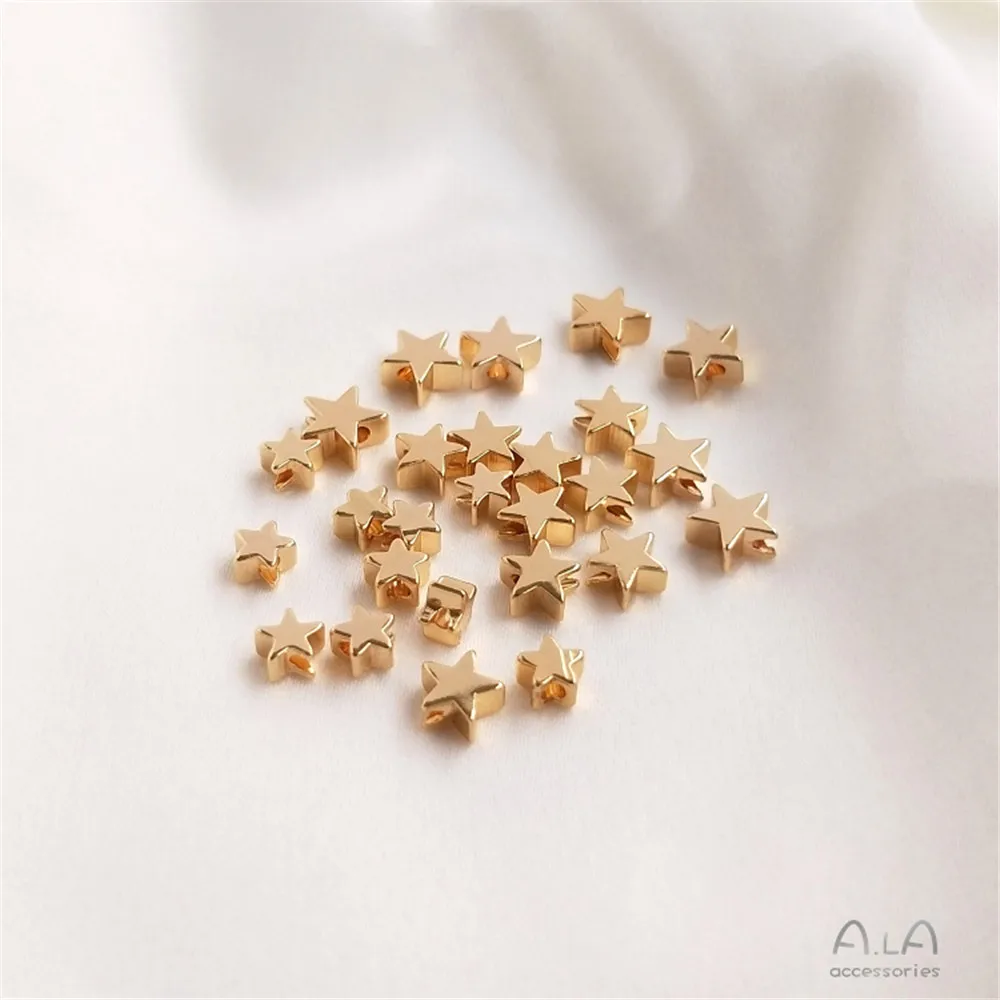 

14k Gold covered five pointed star separated beads small star through hole loose beads DIY hand string jewelry earrings material