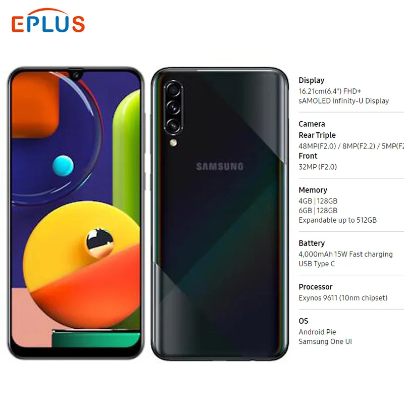 Оригинальный мобильный телефон Samsung Galaxy A50s 6 ГБ ОЗУ 128 Гб ПЗУ две SIM карты A5070 4 дюйма