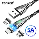 Магнитный кабель FONKEN usb-c, 5 А, кабель Micro USB, 2 м, для быстрой зарядки, магнитный кабель для Iphone