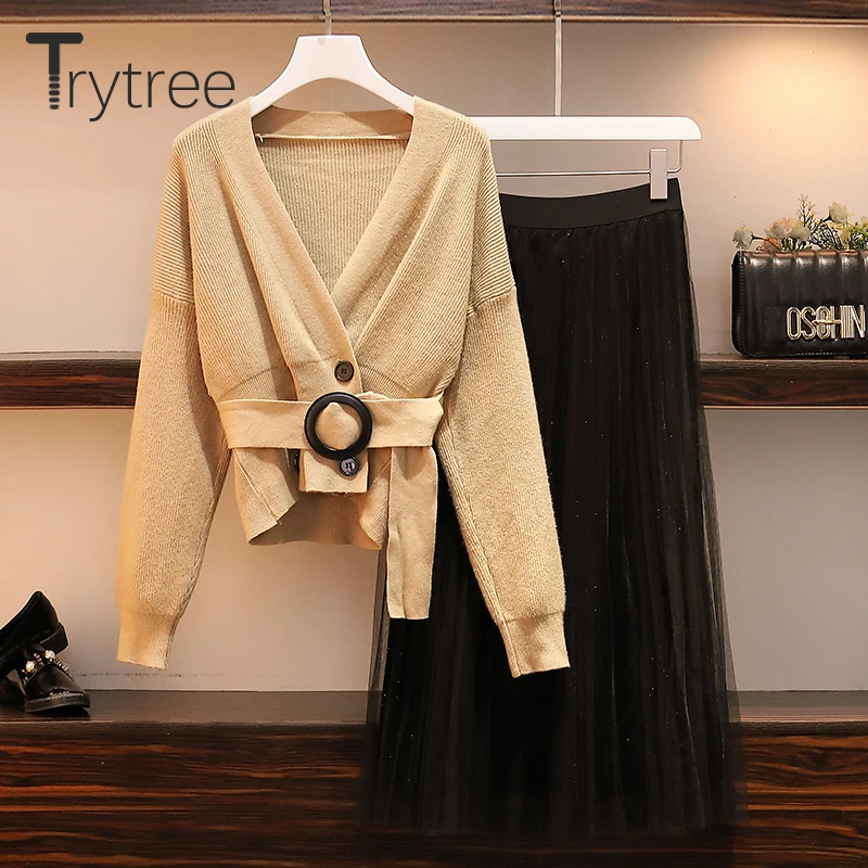 Trytree/осенне-зимний женский костюм из двух предметов повседневный двубортный топ