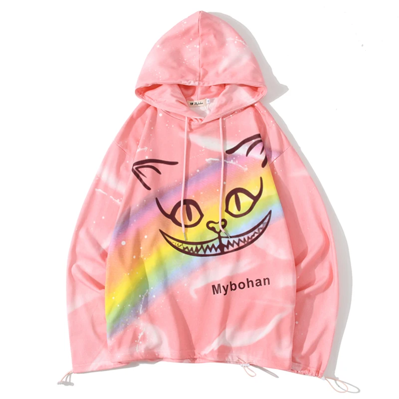 

Новинка Осень-зима 2020 Толстовка с принтом радужного кошачьего лица оверсайз хлопковая толстовка в стиле хип-хоп для отдыха в стиле Харадзюк...
