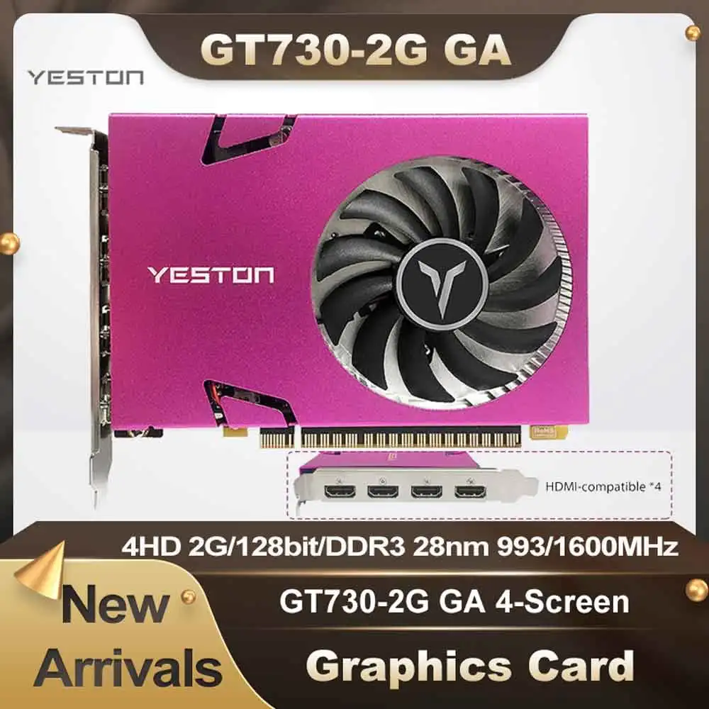 

Yeston GT730-2G GA 4-Screen Graphics Card Support Split Screen 4 HDMI-Compatible 2G/128bit/DDR3 28nm 993/1600MHz For Computer PC