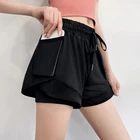 Женские эластичные спортивные шорты с высокой талией для тренировок и активного фитнеса, дышащие шорты для йоги 2 в 1, двухслойные спортивные шорты для бега