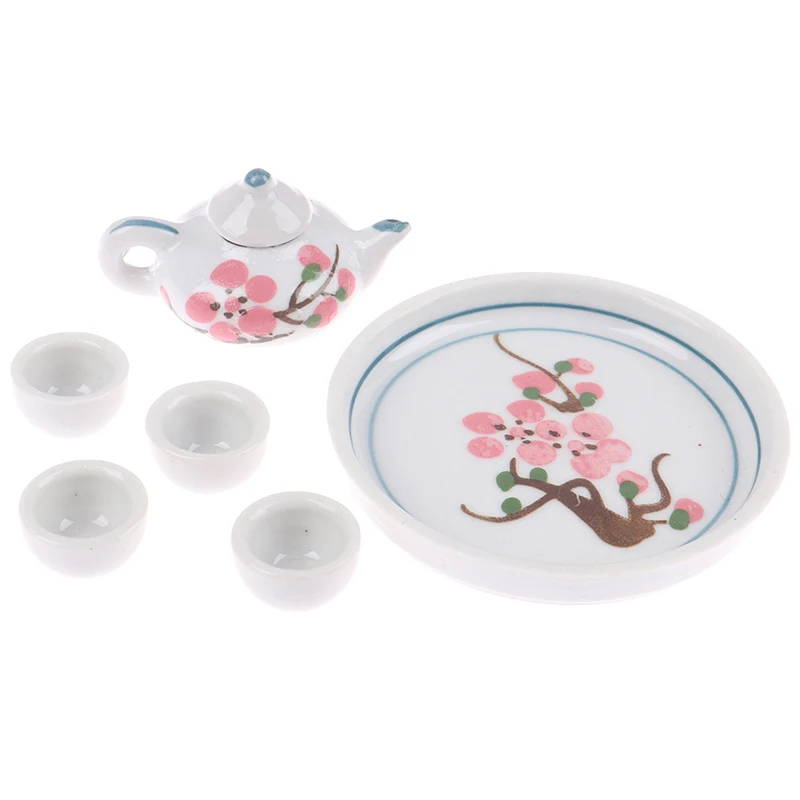 

1Set 1:12 Miniature Doll House Flower Patten Coffee Tea Cups Ceramic Tableware Dollhouse Kitchen Accessories