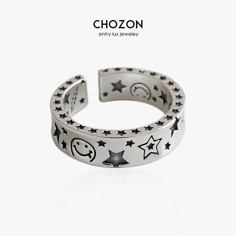 Корейский мужчин отделениями s925 стерлингового серебра Ретро улыбающееся лицо