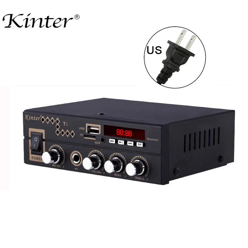 US Plug Kinter T1 аудио усилитель воспроизведения MP3 в USB TF карта имеет fm-радио и микрофонный вход 220-240 в источник питания мини размер металлический корпус - Цвет: US Plug