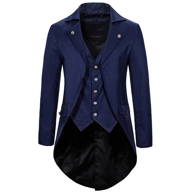 

MyLoddy Steampunk Men Tuxedo Cosplay Costume Mens Gothic Victorian Blazer Notched Lapel Fake Two Pieces Festival Men Coat