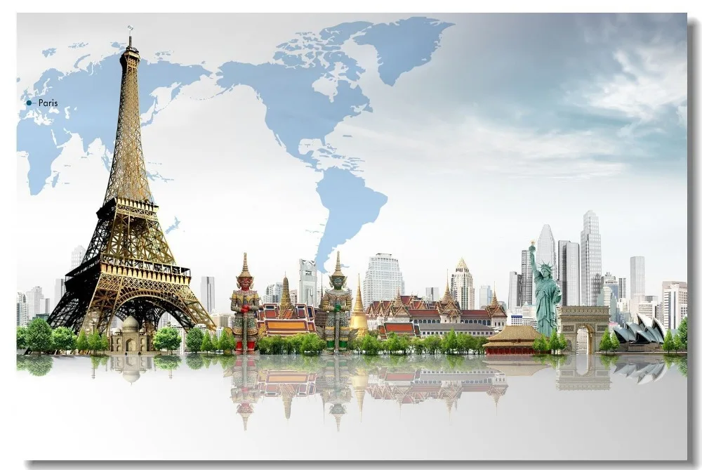 Эйфелева башня Пейзаж Париж Город девушка подарок шелковая фотокартина 24x36