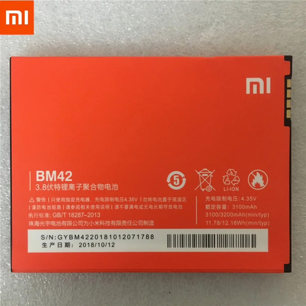 

100% оригинальная запасная батарея BM42 3100 мАч для батареи Xiaomi в наличии с номером отслеживания