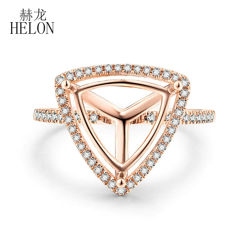 

HELON 10X10mm огранка «Треугольник» однотонные 14k серьги из розового золота с натуральным Алмаз Полу крепления кольца обручальные Halo Кольцо с бри...