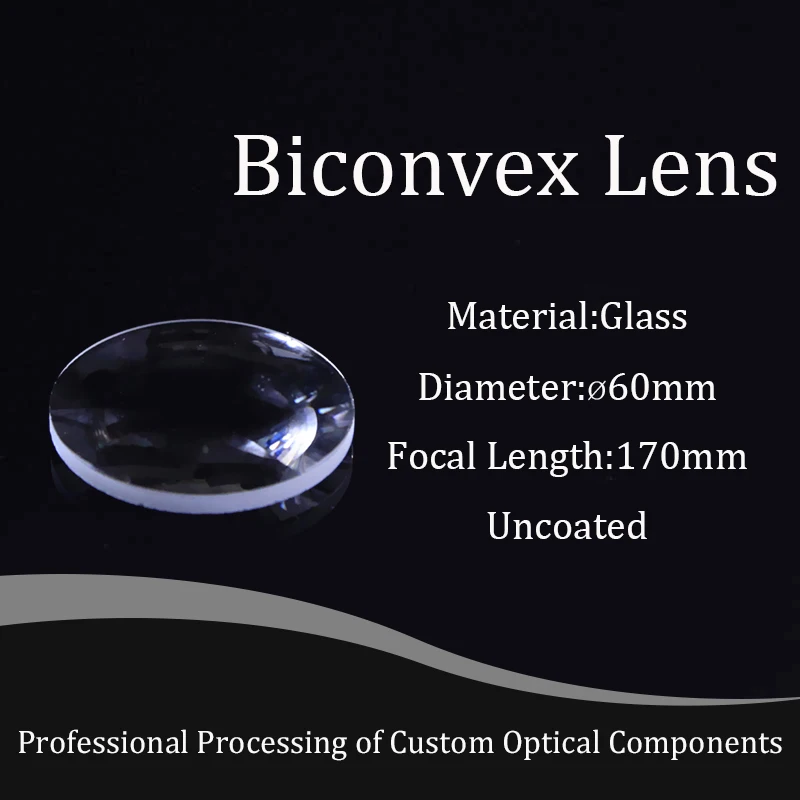 

Оптическое супер прозрачное двойное Выпуклое стекло диаметр 60 мм, фокусное расстояние 170 мм, инструмент для эксперимента