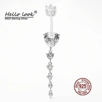 hellolook long zircon dangle navel piercing for women 925 sterling silver belly button ring sexy crystal body piercing jewelry