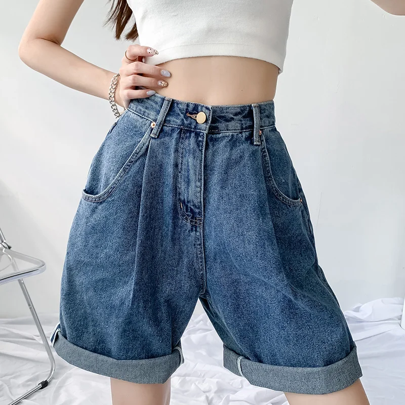 

Джинсовые шорты женские, до колен, с высокой талией, свободные, на лето, 2021