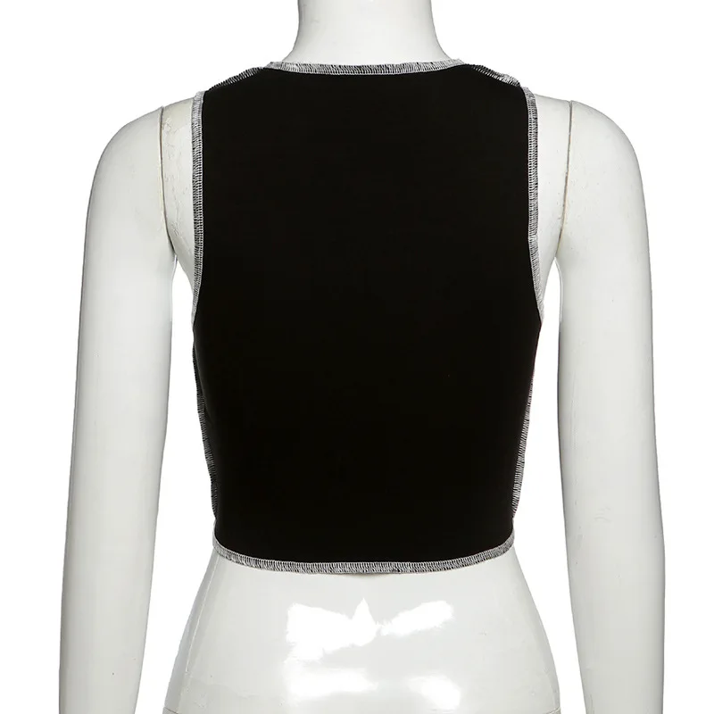 Укороченный топ без рукавов с круглым вырезом в стиле пэчворк женская модная