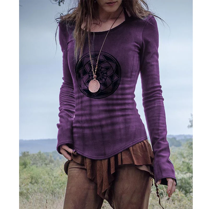 Винтажный готический костюм с принтом рубашка Викинга топы для взрослых и женщин