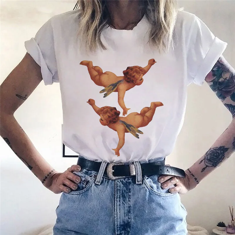 Амур Ангел футболка с принтом женская летняя рисунками из мультфильмов ручной