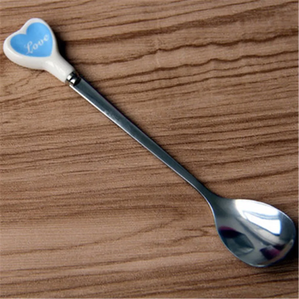 6 видов &quotлюбящим сердцем&quot Керамика ручка Нержавеющая сталь Кофе ложки с
