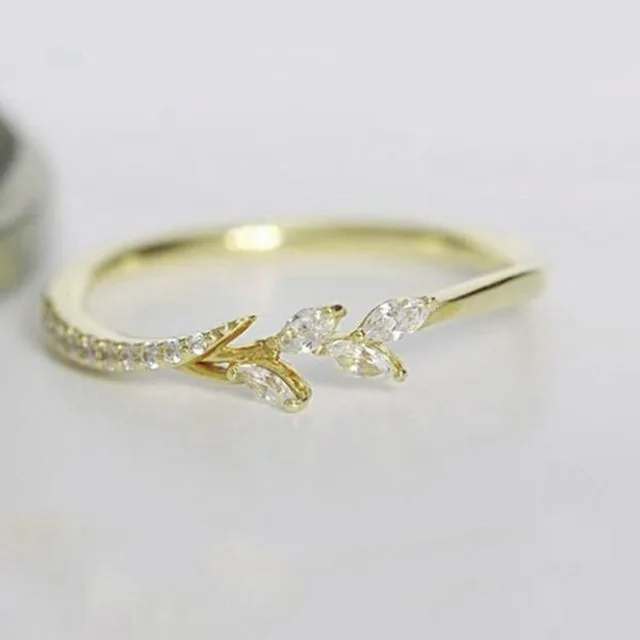 gold Qingwen кристалл в форме листика обручальные кольца женские вечность обручальные кольца для женщин розовое золото кольца, ювелирные подарки CA4523/w - Цвет основного камня: gold