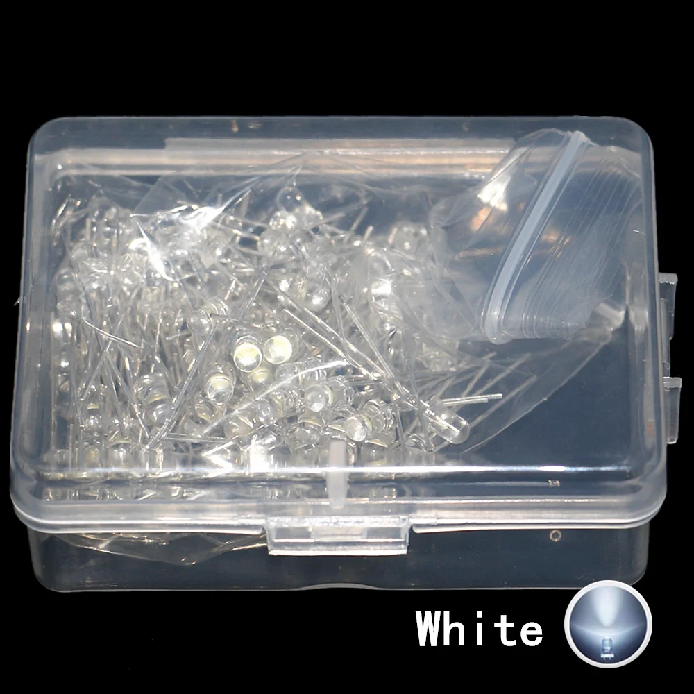 100 шт./кор. 3 мм светодиодный набор сортированных диодов белого и зеленого цвета