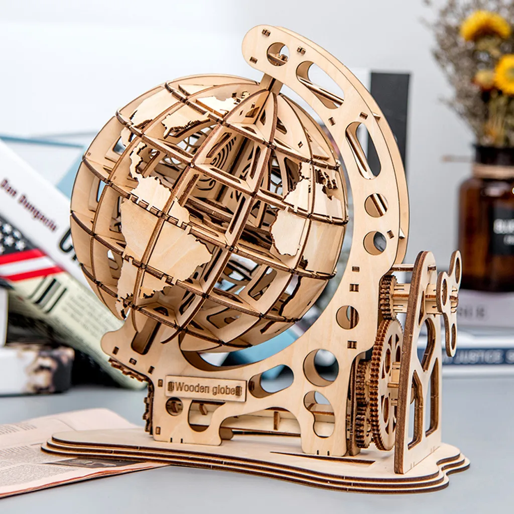 3D деревянные глобусы головоломки самостоятельная сборка механического привода