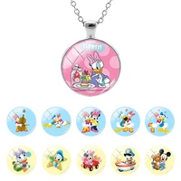 disney donald duck cute pictures flat bottom 25mm glass dome pendant necklace girls party gifts cabochon jewelry trendy dsy893