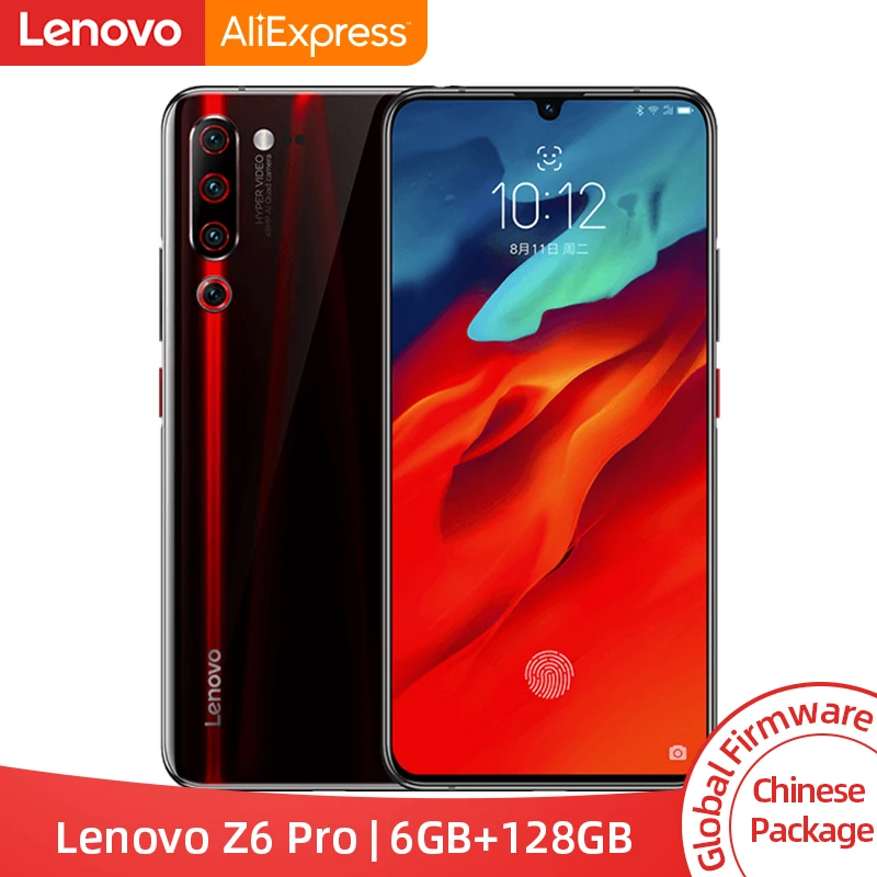 Lenovo Z6 Pro с глобальной ПЗУ, 6 ГБ, 128 ГБ, восьмиядерный смартфон Snapdragon 855, FHD дисплей 6,39 дюйма, задняя камера 48 МП, четыре камеры