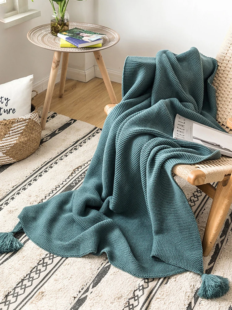 Bubble Kiss Best Selling 2020 Blanket Tassel Four-Corner Knitting Cotton Blankets For Beds Solid Color Weighted | Дом и сад