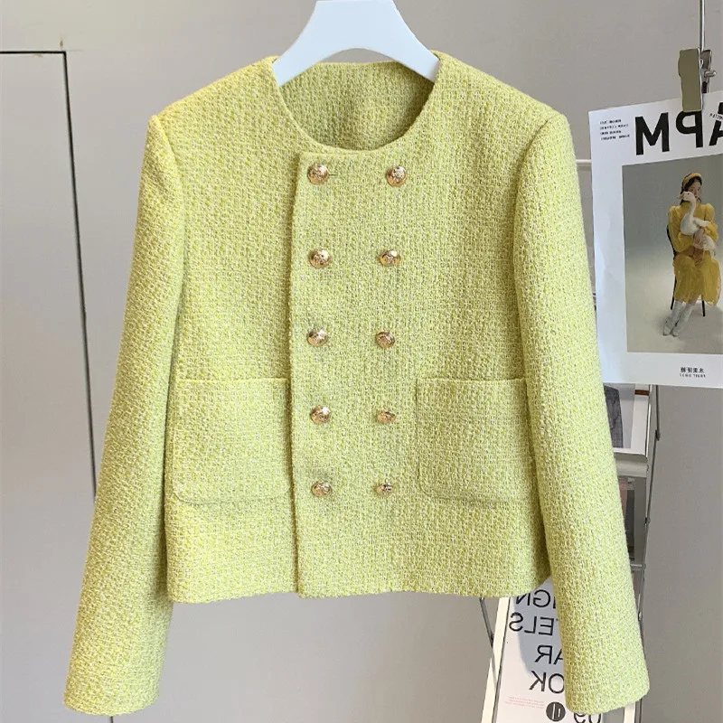 

Женский твидовый пиджак с круглым вырезом, двубортный пиджак, модель 2021FW, C332