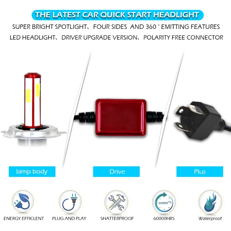 

2x NEW H4 9003 HB2 160W 18000LM LED Headlight Kit Hi/Lo Beam Bulbs 6000K