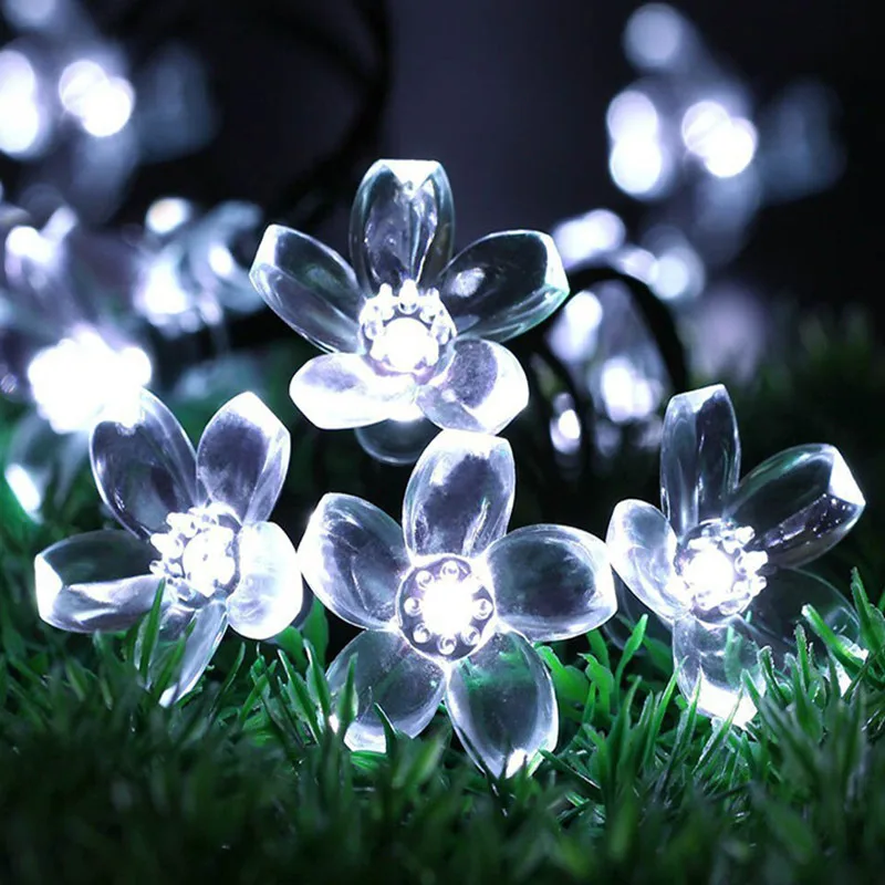 Садовая гирлянда на солнечной батарее светодиодная лента с цветами персика