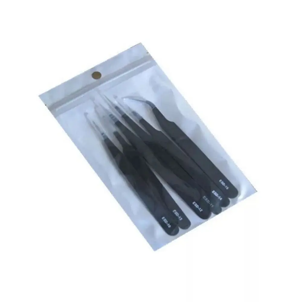 

6Pcs Anti-static Stainless Steel Tweezers Maintenance Tools Industrial Precision Curved Straight Tweezers Removal Repair Tools