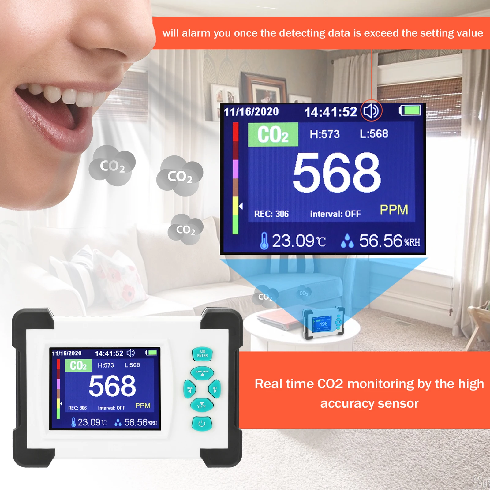 Портативный Измеритель углекислого газа с контейнером для хранения тестер