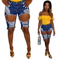 sexy hollow out tassel ripped jeans knee length women summer fashion mid waist tight jeans shorts woman distressed blue shorts