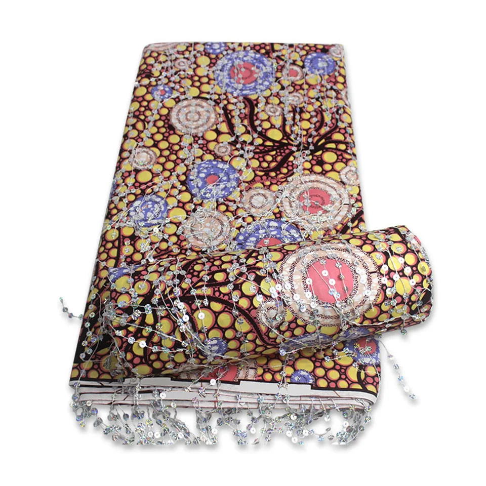 

Latest Sequins African Fabrics 100% Cotton Batiki Wax Prints Kitenge/Pagnes/Kikwembe Embroidered Sequins YXL-93