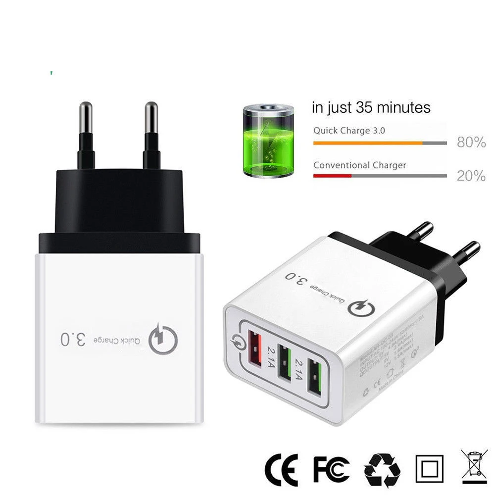 Сетевое зарядное устройство с 3 USB портами Quick Charge 0 дорожное адаптер для Apple iPhone