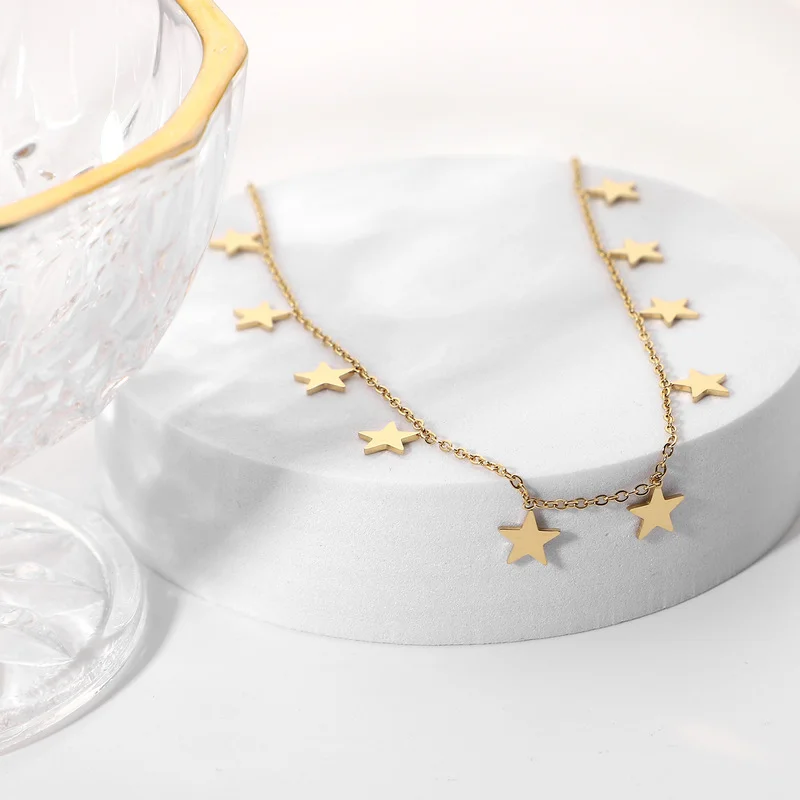 

Minar Charming Gold Color Alloy Star Pendant Necklace for Women Girls Stainless Steel Thin Chain Necklace Simple Accessories