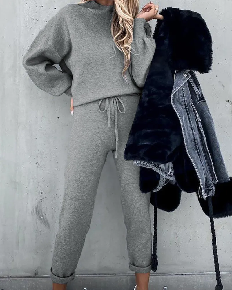 

Spring Women Tracksuit Sweatshirt+Pants Two Piece Autumn Solid Drawstring Pocket Lady Sportswear Female Jogging Leisure Suit