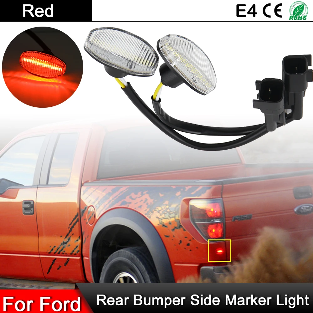 

1 Pair For Ford F150 SVT Raptor 2010-2014 Smoked/Clear Lens Rear Bumper Red LED Side Marker Light