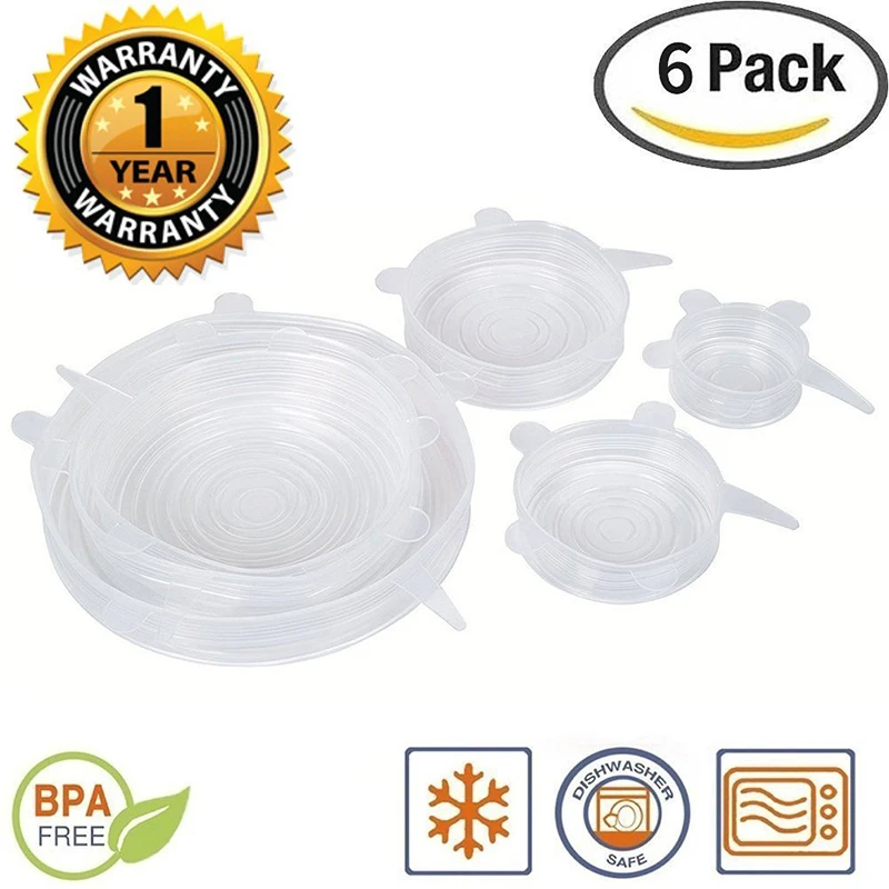 Силиконовые растягивающиеся крышки 6 упаковок различных размеров многоразовые