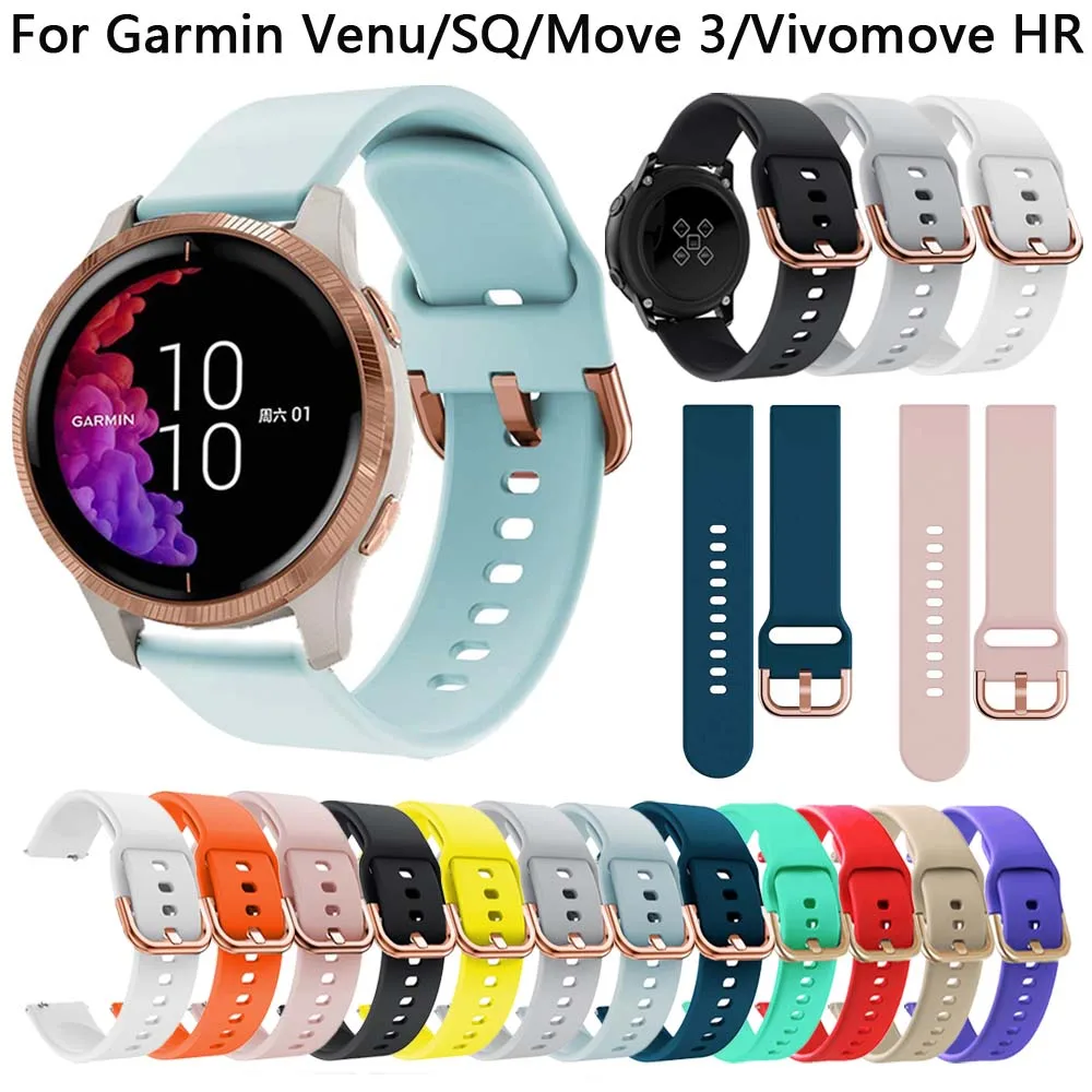20mm Sport Silicone Watchband For Garmin Venu SQ Move 3 Luxe Style Vivomove HR Starp Smart Watch Band Replacement Wrist Bracelet