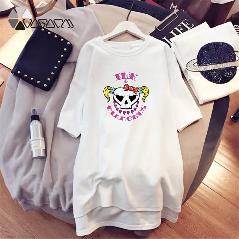 

Women Harajuku Tshirt Dress Fashion Skull Print Short Sleeve Casual Loose Plus Size Summer Mini Dresses Female Party Vestidos