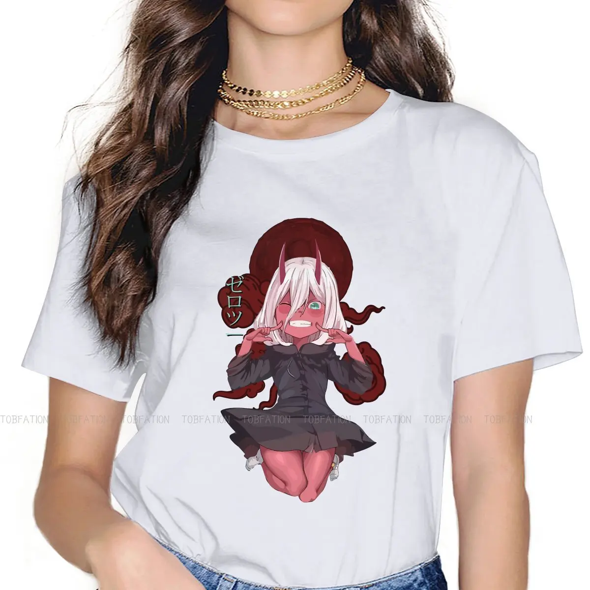 

Футболка Oni Женская хлопковая, базовый топ для девушек с рисунком Zero Two Cartoon Girls, 4XL, Забавный модный подарок